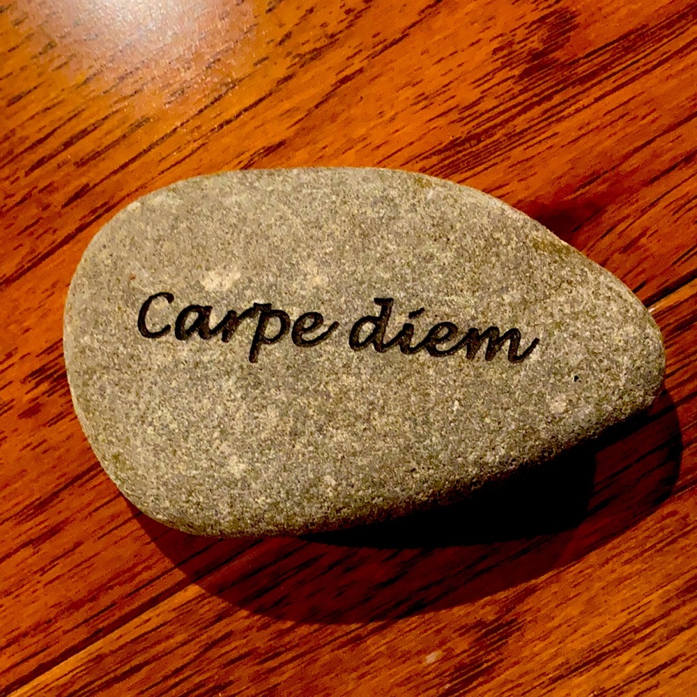Carpe Diem carved river rock- sandblasted design